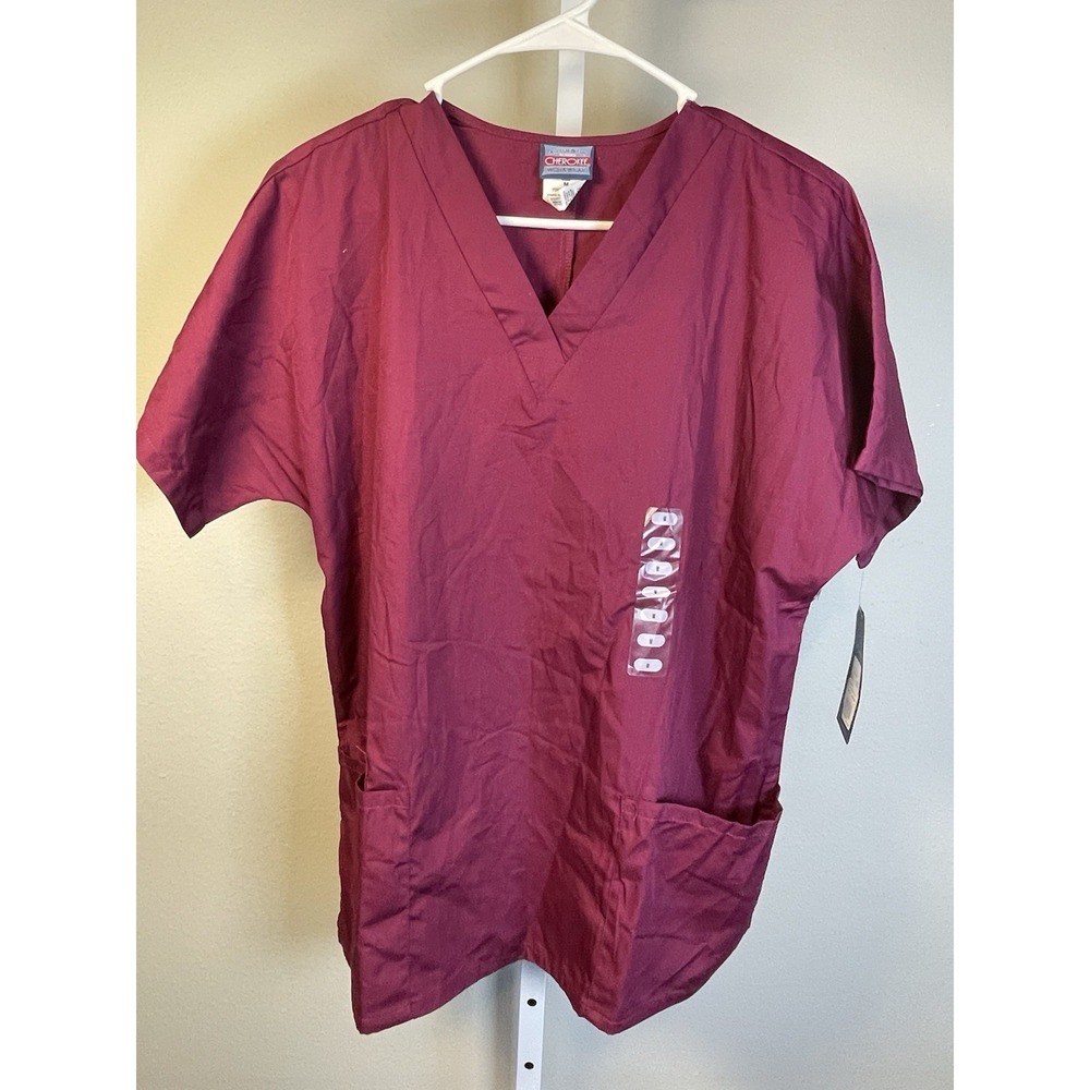 NEW Cherokee Workwear Scrub Top Medium Women's V Neck Wine Maroon‎ 4700 Uniform